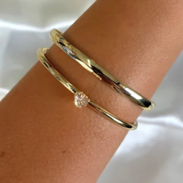 Kadın Gold Renk Taşlı Kalp Detaylı 2'li Bileklik Seti
