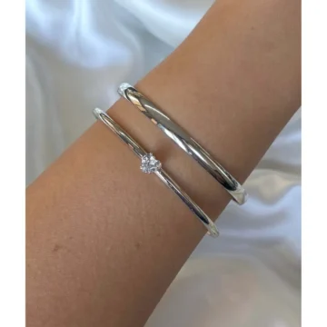 Kadın Gümüş Renk Taşlı Kalp Detaylı 2'li Bileklik Seti