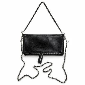 Kadın Katlanabilir Kanat Detaylı 3 Kullanımlı Omuz Çantası Çift Askılı (50 cm & 100 cm) Çapraz Çanta Portföy Çanta Çok Bölmeli Günlük Abiye Siyah 24x15 cm