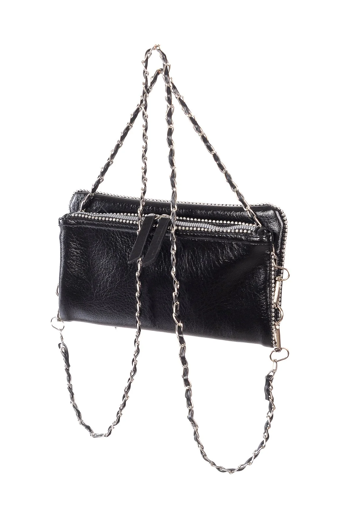 Kadın Katlanabilir Kanat Detaylı 3 Kullanımlı Omuz Çantası Çift Askılı (50 cm & 100 cm) Çapraz Çanta Portföy Çanta Çok Bölmeli Günlük Abiye Siyah 24x15 cm - Görsel 3