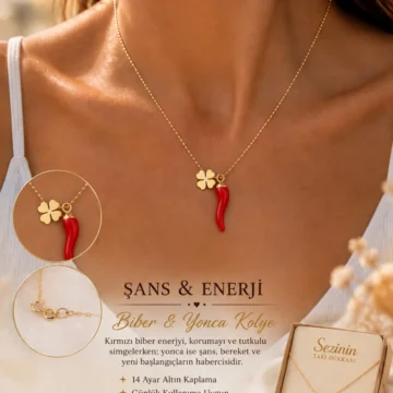 Kadın Kolye Biber Yonca Şans Modeli Hediyelik Gold Kaplama