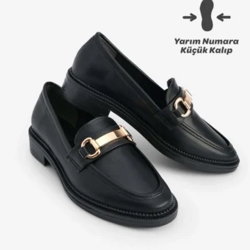 Kadın Loafer Makosen Casual Tokalı Günlük Ayakkabı Tonyas Siyah