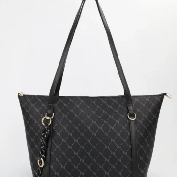 Kadın Monogram Siyah Halka Charm Detaylı Fermuarlı Omuz Çantası En42 Boy27 Sofia