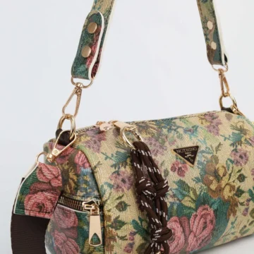 Kadın Retro Floral Desenli Kilit Charm Detaylı El Omuz ve Çapraz Çanta Alice