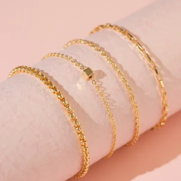Kadın Sarı Kaplama Minimalist Zincir Kombin Bileklik Seti