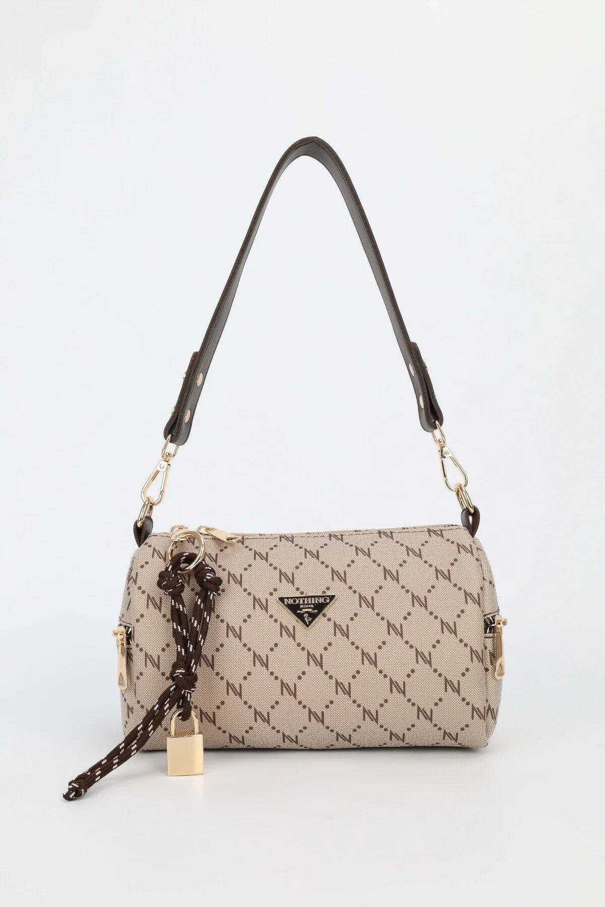 Kadın Siyah Monogram Deri Kilit Charm Detaylı El Omuz ve Çapraz Çanta Alice - Görsel 4