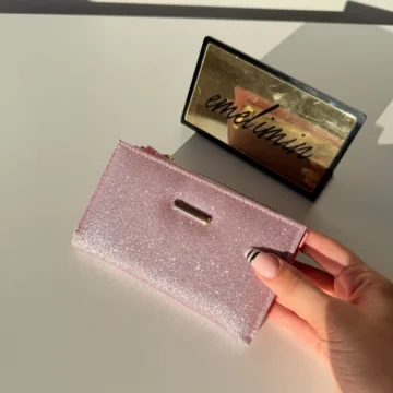 Kadın Siyah Simli Cüzdan – Fermuarlı Parlak Metalik Mini Cüzdan