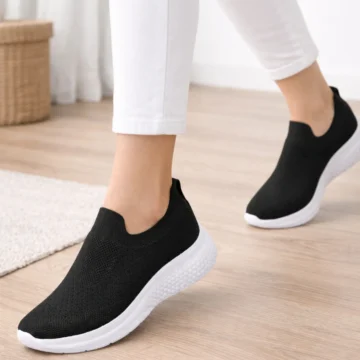 Kadın Siyah Sneaker | Hafif, Nefes Alabilen Triko Bez Ayakkabı – Günlük Spor & Yürüyüş Ayakkabısı