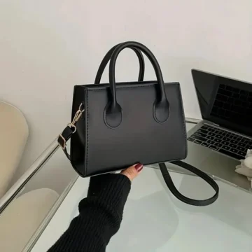 Kadın Siyah Trend Kare Çanta,Basit Mini Crossbody Çanta,Minimalist Saplı Omuz Çantası Çanta El Çanta