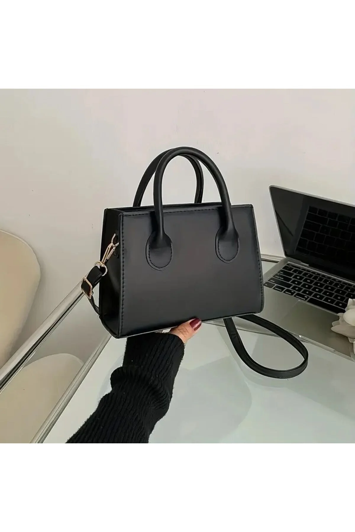 Kadın Siyah Trend Kare Çanta,Basit Mini Crossbody Çanta,Minimalist Saplı Omuz Çantası Çanta El Çanta - Görsel 6