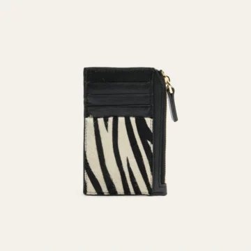 Kadın Siyah Zebra Desenli Askılı Deri Cüzdan