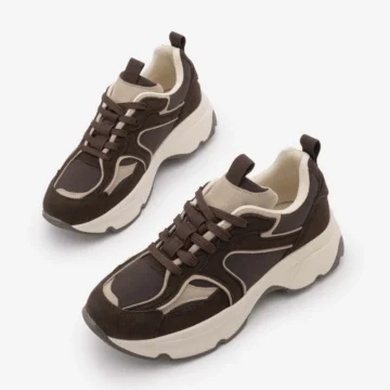 Kadın Sneaker Yüksek Kalın Taban Çok Parçalı Bağcıklı Spor Ayakkabı Merita Mavi