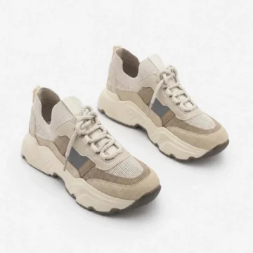 Kadın Sneaker Yüksek Kalın Taban Triko Spor Ayakkabı Volente Haki