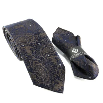 KAHVE ŞAL DESEN MENDİLLİ KRAVAT