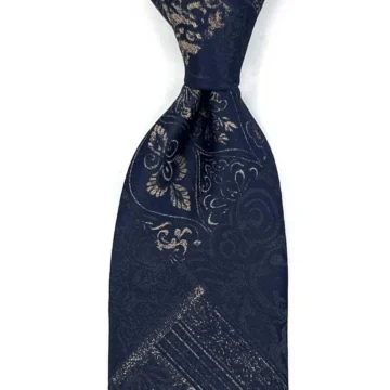 Kahve Yeşil Motif Desen Mendilli Klasik Kravat KK13968