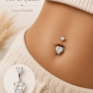 Kalp Model Pembe Taşlı Çelik Göbek Piercing
