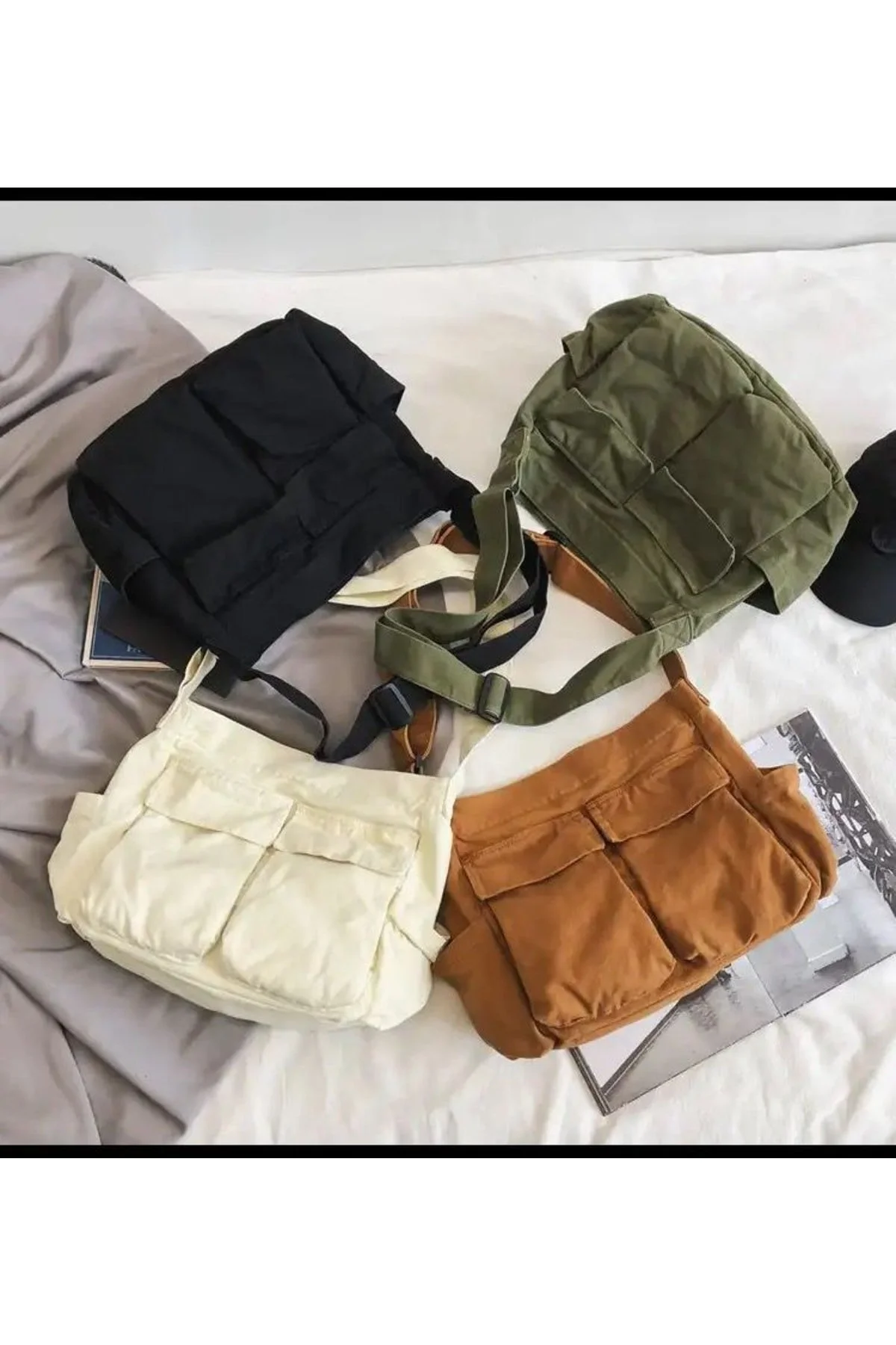 Kargo Cepli Postacı Çanta Unisex Siyah Iç Hacmi Geniş Sokak Tarzı Postacı - Görsel 9