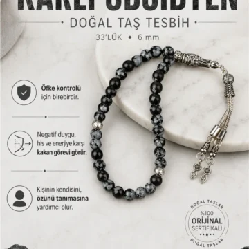 Karlı Obsidyen Doğal Taş Tesbih 33lük - 6mm