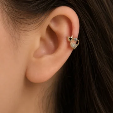 Kedi Figürlü Halka Piercing Tragus Helix Kıkırdak Lob Küpesi Tek Adet