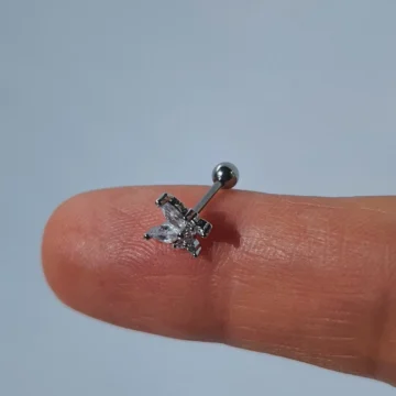 Kelebek Çelik Zirkon Taşlı Tragus Helix Lob Kıkırdak Piercing