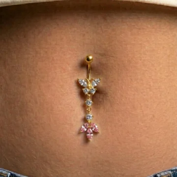Kelebek Figürlü Sallantılı 3 Taşlı Çelik Göbek Piercing