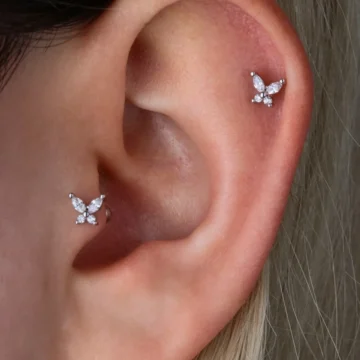 Kelebek Helix Tragus Cerrahi Çelik Piercing (8mm) Gold Renk