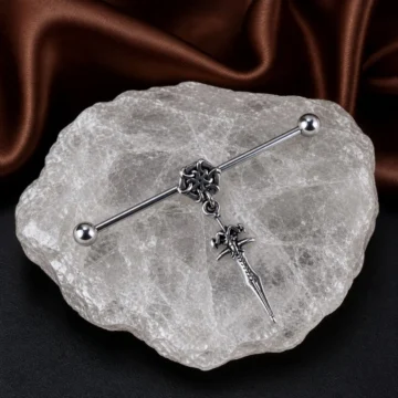 Kılıç Figürlü Köprü Piercing 38 mm 316L Paslanmaz Çelik