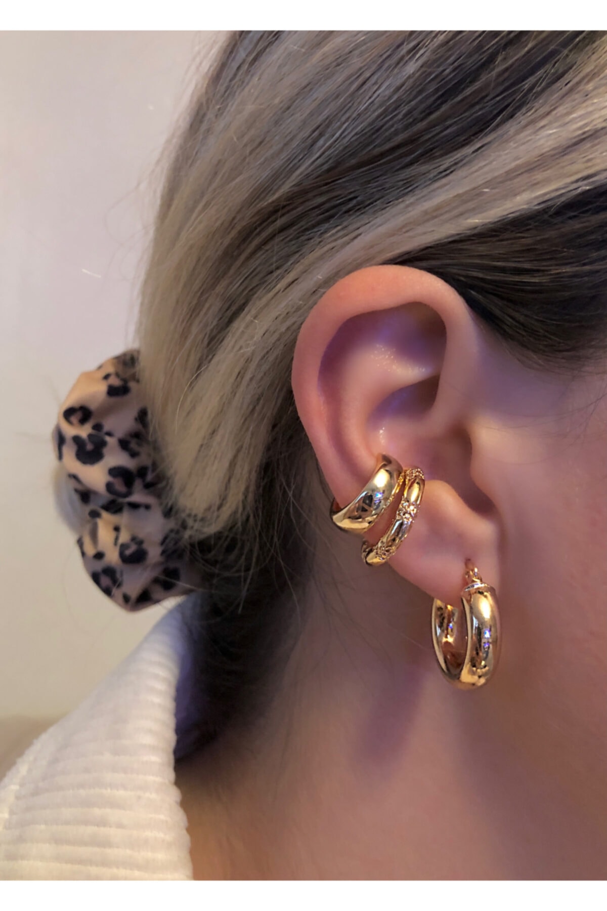 KİLİGİSTANBUL Kadın Gold Renk 2'li Cuff (kıkırdak Küpe)