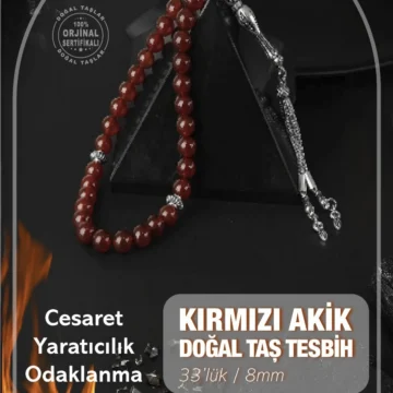 Kırmızı Akik Doğal Taş Tesbih 33lük - 8mm