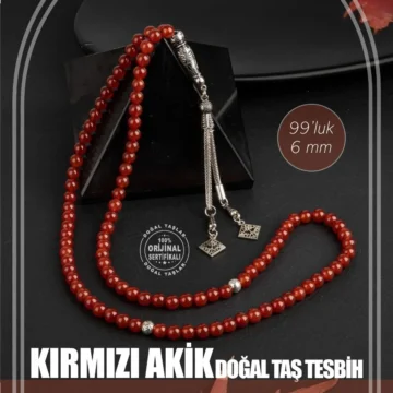 Kırmızı Akik Doğal Taş Tesbih 99luk 6mm