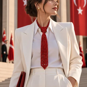 Kırmızı boncuk kravat kolye
