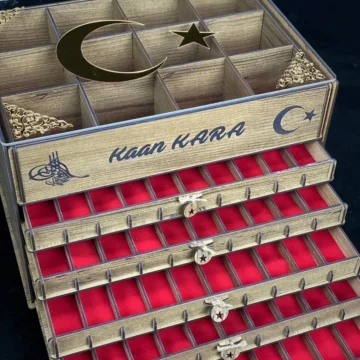Kişiye Özel Cam Kapaklı Ahşap Tesbih Ve Saat Koleksiyon Kutusu (50 TESBİH, 12 SAATLİK)