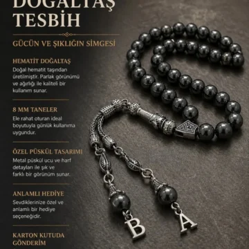 Kişiye Özel Harfli Hematit Tesbih Küre Kesim – Harfli – Karton Kutulu Hediyelik Tesbih