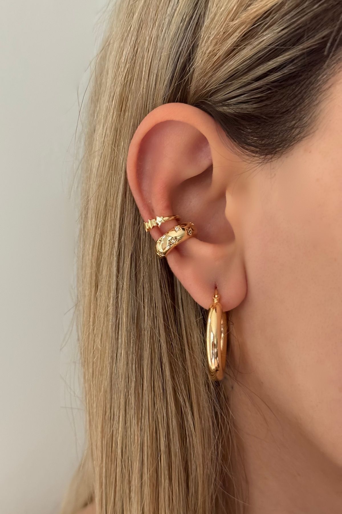 Lavian Accessories Gold Renk 2’li Yıldız Zirkon Taşlı Earcuff Seti