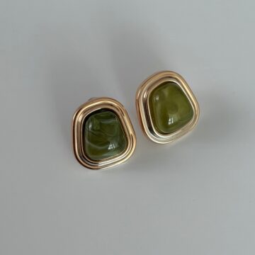 Lavian Accessories Yeşil Taşlı Gold Modern Küpe