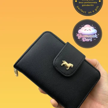 Leopar Desenli Deri Kadın Cüzdan Gold Detaylı