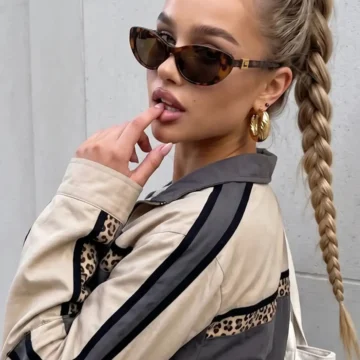 Leopar Kahverengi Vintage Tarz Kadın Cat Eye Güneş Gözlüğü