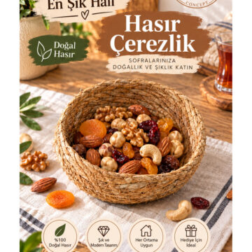 Librapera Concept Doğal Hasır Çerezlik Tekli Sunum Kasesi Dekoratif Servislik - 1 Adet