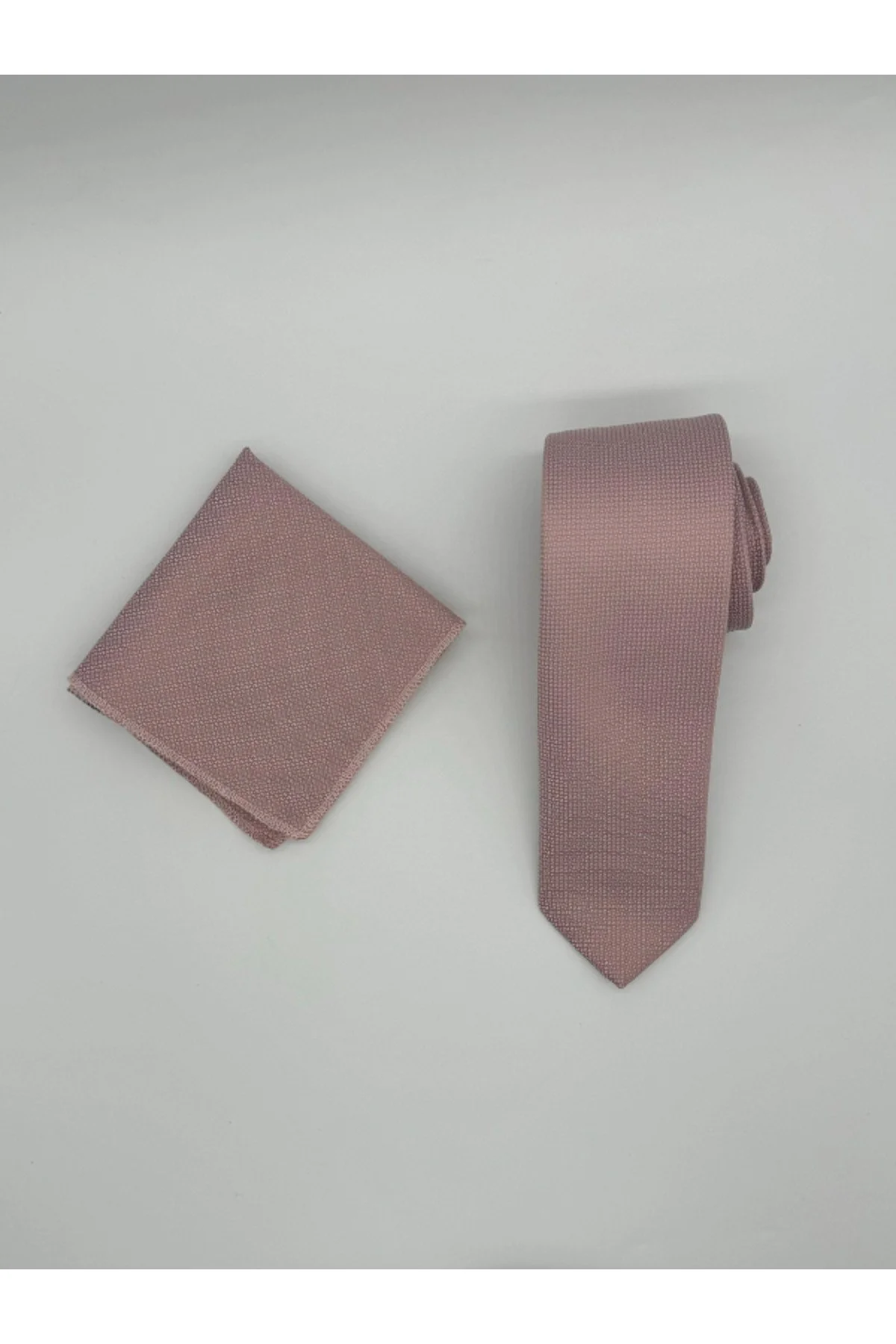 Limited Edition Pudra Kuşgözü El Dikimi Kravat & Mendil - Görsel 7