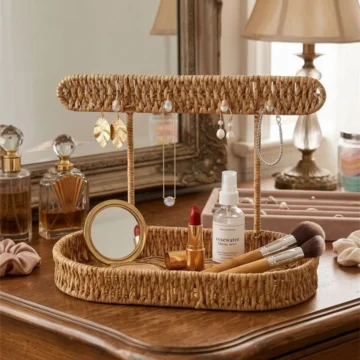 Lora Rattan 9193 Askılı Oval Organizer Sepet - Hasır Takı Fincan Dekor Sepeti Düzenleyici Takı Düzenleyici