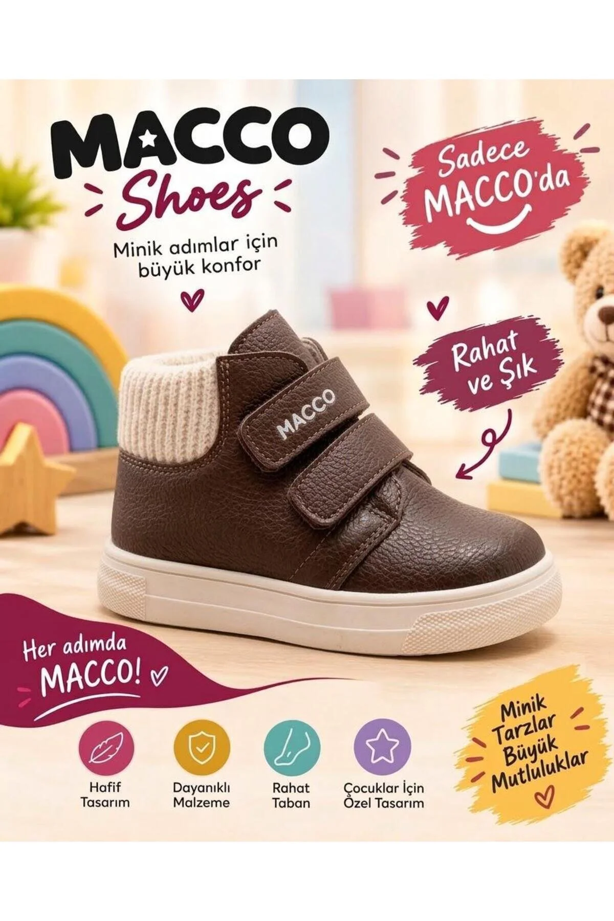 MACCO Ortopedik Bebek ve Çocuk Bot Cırt Cırtlı Kışlık Günlük Su Geçirmez Barefoot Bot Ayakkabı - Görsel 3