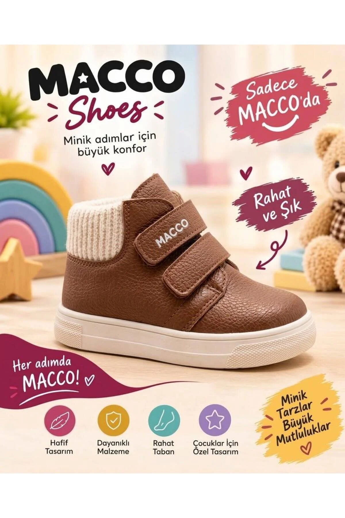 MACCO Ortopedik Bebek ve Çocuk Bot Cırt Cırtlı Kışlık Günlük Su Geçirmez Barefoot Bot Ayakkabı - Görsel 4