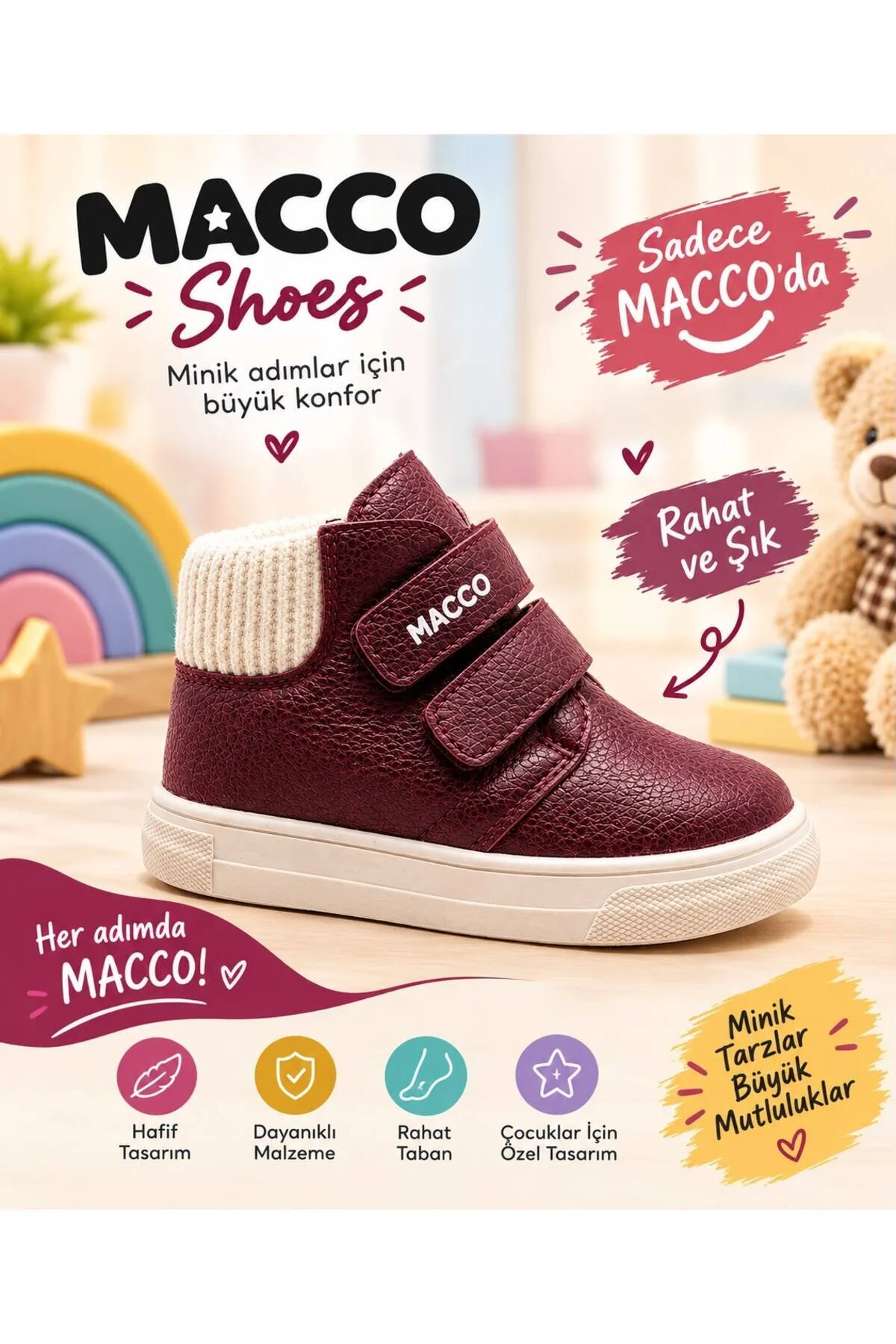 MACCO Ortopedik Bebek ve Çocuk Bot Cırt Cırtlı Kışlık Günlük Su Geçirmez Barefoot Bot Ayakkabı - Görsel 5