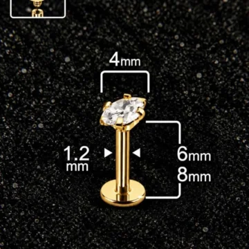 Markiz Zirkon 316 L cerrahi çelik Labret Piercing