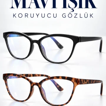Mavi Işık Korumalı 2'Lİ SET Gözlük Cat Eye Optik Uyumlu (Şeffaf Camı Değişebilir) 52 Ekartman