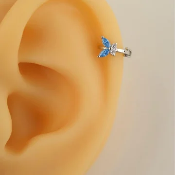 Mavi Kelebek Tragus Piercing Gold Renk