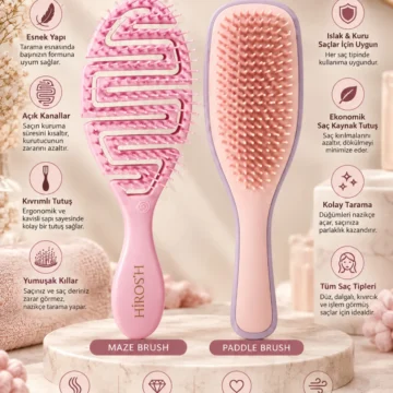 Maze Brush ve Paddle Brush Islak Kuru Saç Açıcı Tarak ve Esnek Yapılı 3 Boyutlu Tarak 2'li Tarak Seti