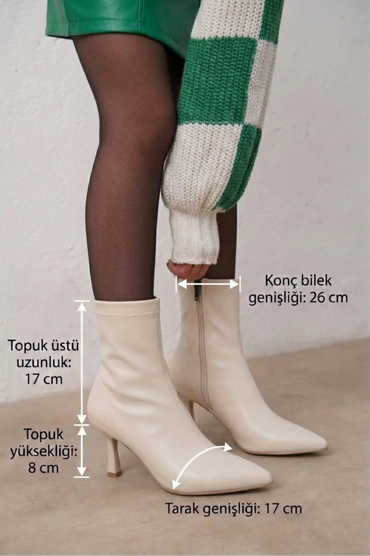 Melisa Bej Renkle Ince Topuklu Kadın Streç Bot - Görsel 8