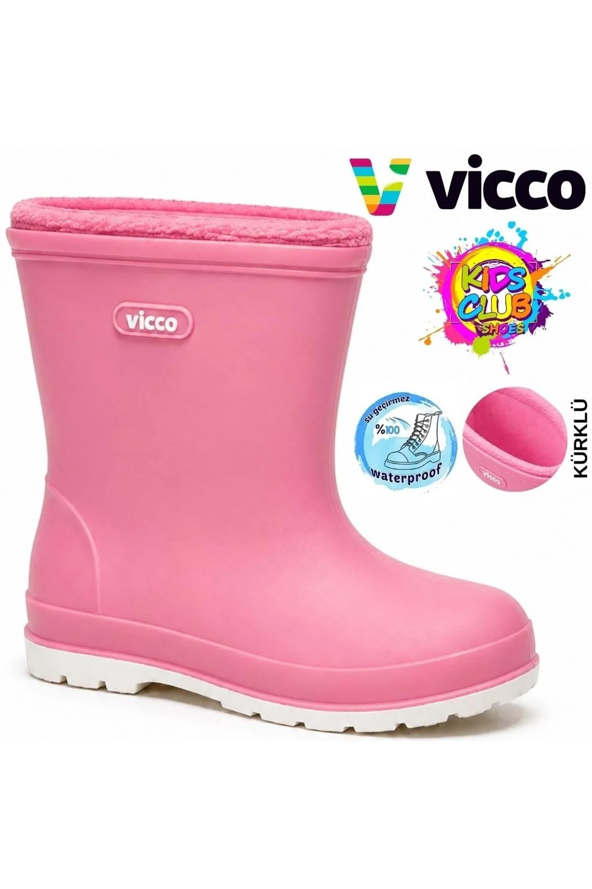 Mellow Kürklü Pvc Su Çizmesi Yağmur Botu Ortopedik Çocuk Bot HAKİ