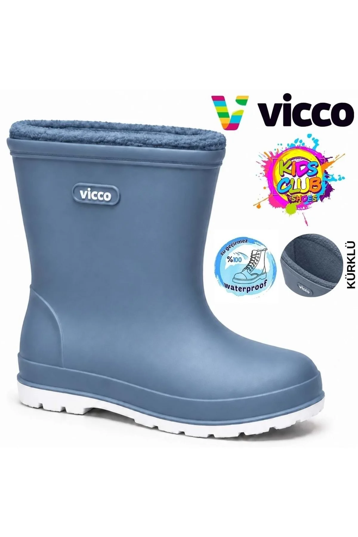 Mellow Kürklü Pvc Su Çizmesi Yağmur Botu Ortopedik Çocuk Bot HAKİ - Görsel 2